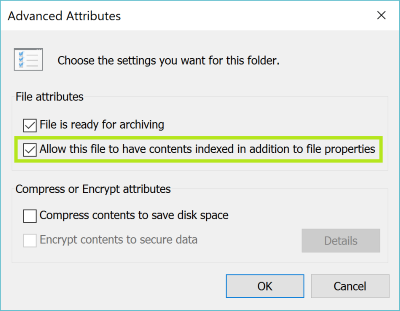 Allow Outlook contents to be indexed