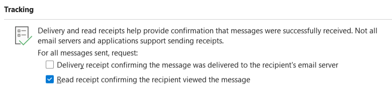 Tracking window turn on read receipts